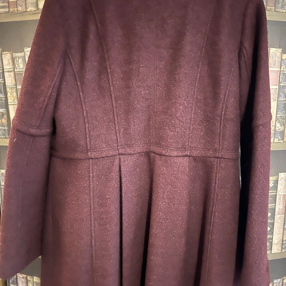 Guess Y2K Belted Pea Coat Womens XL Maroon Burgundy Silver Buttons - Picture 2 of 10